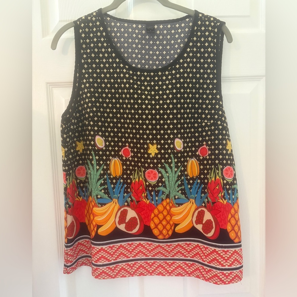 EUC, Emory Rose, Colorful Fruit Print Women's sleeveless Top